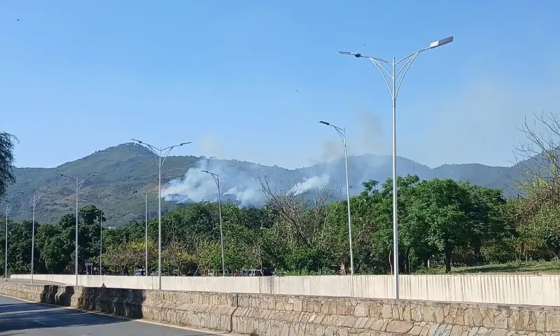 Smoke rises from a patch of the Margalla Hills on May 25. &mdash; Photo via author