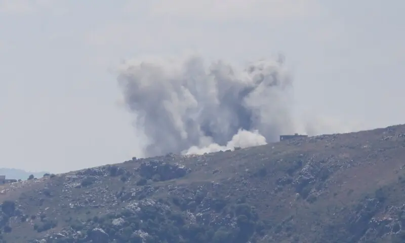 Smoke rises following an Israeli air raid on the southern Lebanese village of Yohmor on May 26. &mdash; AFP