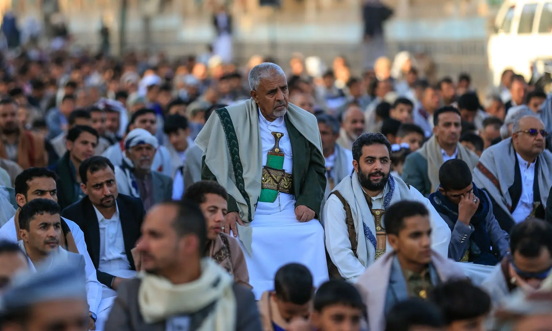 Yemenis gather to perform morning prayers marking the start of Eid al-Adha, the Feast of Sacrifice, in Sanaa on May 27. — AFP