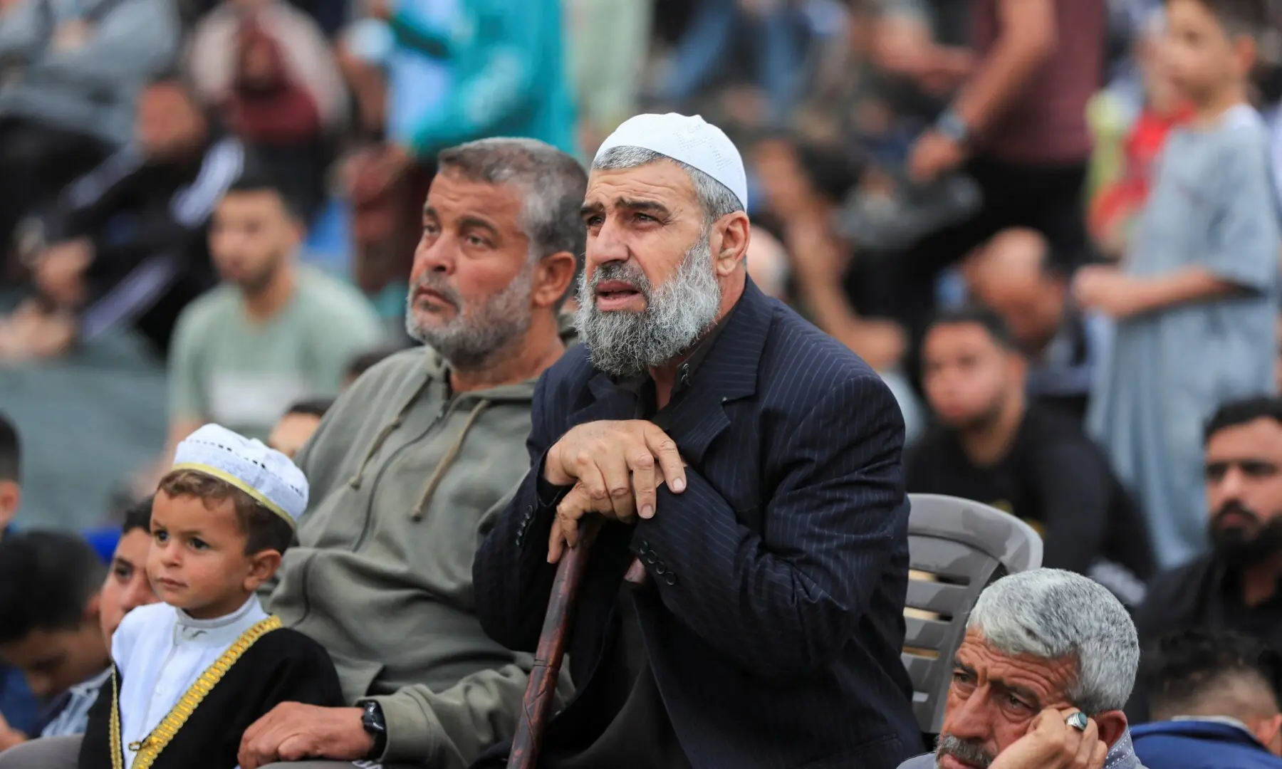 Palestinian Muslims attend the Eid al-Adha prayer, in Gaza City, May 27. — Reuters