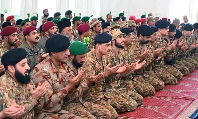 Chief of Defence Forces and Chief of the Army Staff Field Marshal Asim Munir offers Eid prayers along with troops of the armed forces on May 27. — Photo via ISPR Chief of Defence Forces and Chief of the Army Staff Field Marshal Asim Munir offers Eid prayers along with troops of the armed forces on May 27. — Photo via ISPR