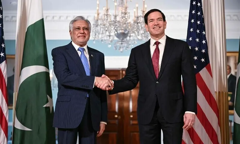 US Secretary of State Marco Rubio shakes hands with Deputy Prime Minister and Foreign Minister Ishaq Dar (R) as they meet at the State Department in Washington, DC, US, July 25. — AFP/File US Secretary of State Marco Rubio shakes hands with Deputy Prime Minister and Foreign Minister Ishaq Dar (R) as they meet at the State Department in Washington, DC, US, July 25. — AFP/File