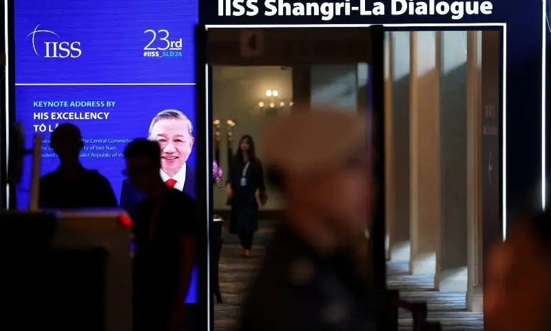 People walk at the venue of the IISS Shangri-la Dialogue security summit in Singapore May 29, 2026. —Reuters People walk at the venue of the IISS Shangri-la Dialogue security summit in Singapore May 29, 2026. —Reuters