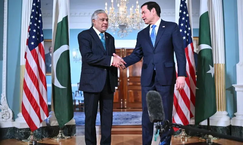 US Secretary of State Marco Rubio shakes hands with Pakistan&rsquo;s Foreign Minister Ishaq Dar (L) in the Treaty Room of the State Department ahead of a meeting on May 29, 2026 in Washington, DC. &mdash; AFP