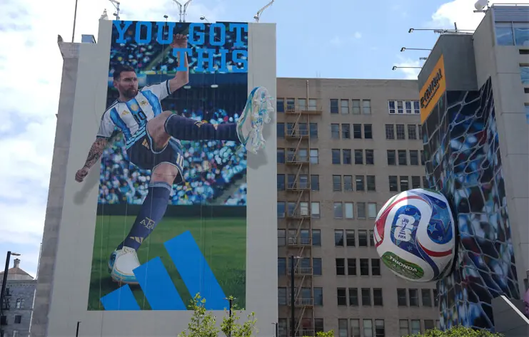 LOS ANGELES: A billboard featuring Lionel Messi for the World Cup 2026 is displayed at the E-Central Los Angeles hotel.&mdash;Reuters