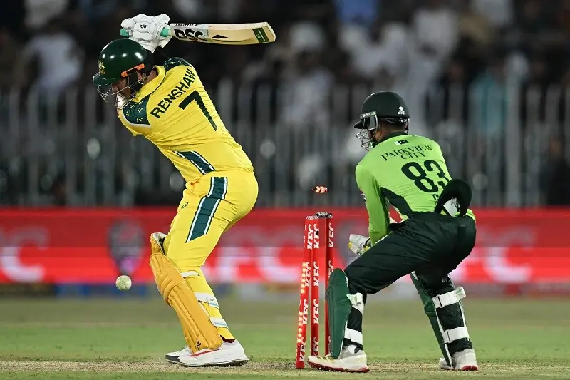 Australia’s Matt Renshaw (L) is clean bowled during the first one-day international (ODI) cricket match between Pakistan and Australia at the Rawalpindi Cricket Stadium in Rawalpindi on May 30, 2026. — AFP