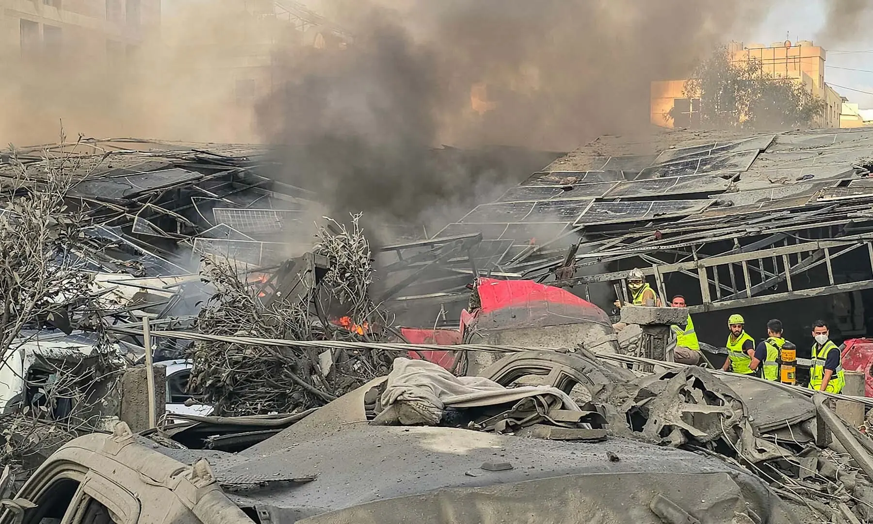 First responders gather at the site of an Israeli strike that hit near a hospital in the southern Lebanese city of Tyre on June 1, 2026. &mdash; AFP