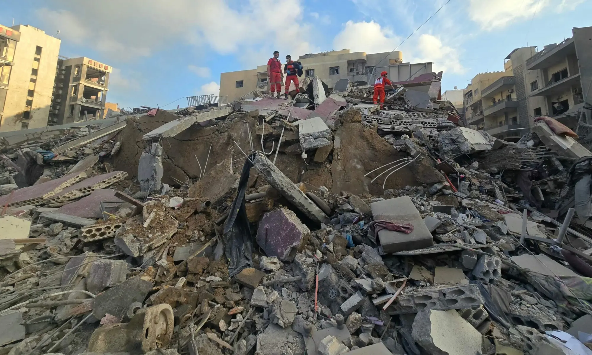 First responders gather at the site of an Israeli strike that hit near a hospital in the southern Lebanese city of Tyre on June 1, 2026. &mdash; AFP