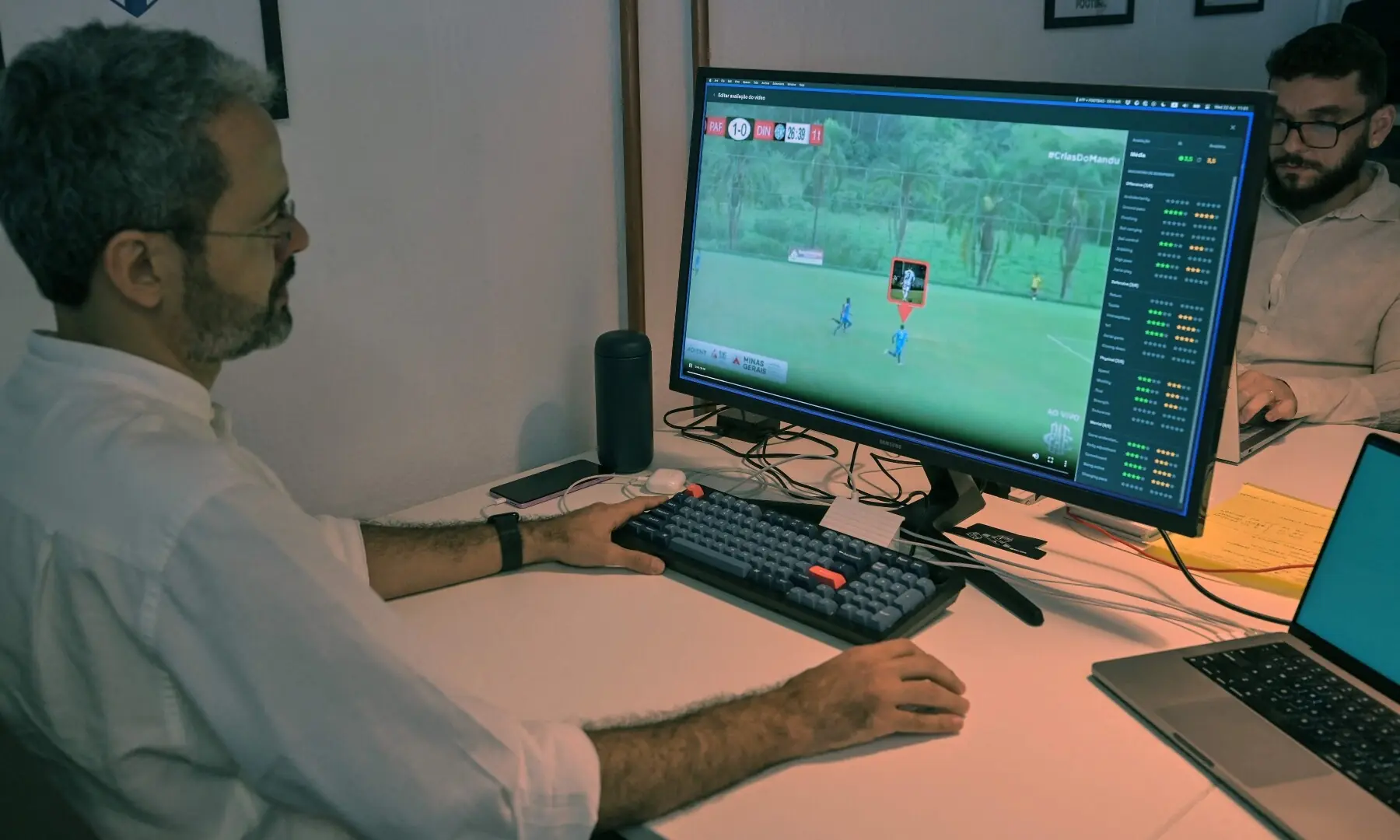 Julio Mariutti, senior product designer at Foot Bao, shows how the app works during an interview with AFP, in Sao Paulo, Brazil, on April 22, 2026. &mdash;AFP