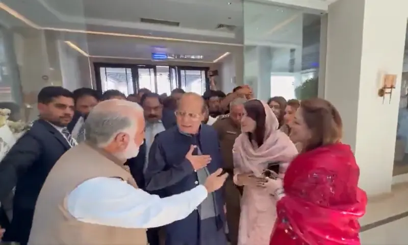 PML-N President Nawaz Sharif is welcomed upon his arrival in Gilgit, on June 2, 2026. &mdash; screengrab via X/PTVNewsOfficial