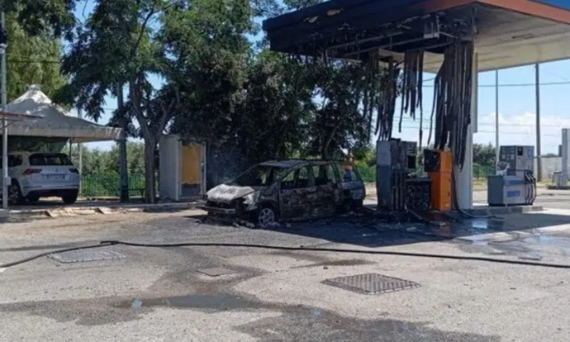 The burnt-out vehicle at a petrol station near the village of Amendolara, in a vast farming area of the Calabria region, on Tuesday, June 2. — Photo courtesy @Corriere della Sera/X The burnt-out vehicle at a petrol station near the village of Amendolara, in a vast farming area of the Calabria region, on Tuesday, June 2. — Photo courtesy @Corriere della Sera/X