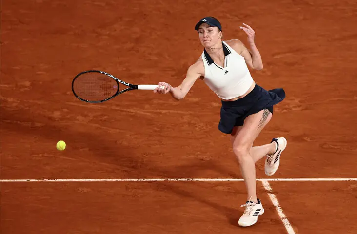 UKRAINE&rsquo;S Elina Svitolina hits a forehand against compatriot Marta Kostyuk during their French Open quarter-final at the Roland Garros Complex on Tuesday.&mdash;Reuters