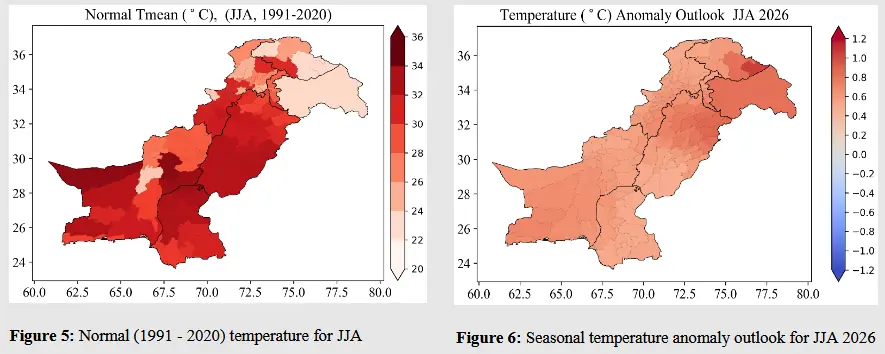  Comparative maps showing normal versus predicted temperatures in across Pakistan. &mdash; via PMD 