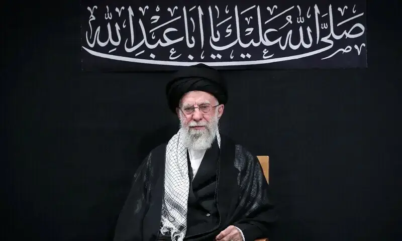 This handout picture released by the office of Iran&rsquo;s Supreme Leader Ayatollah Ali Khamenei on July 5, 2025 shows him attending a mourning ceremony in Tehran marking the ninth day of the month of Muharram. &mdash; AFP/File