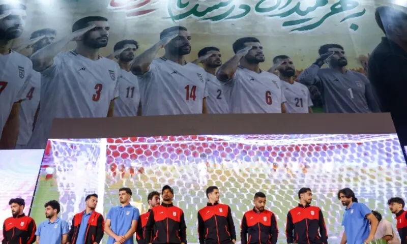 Members of Iran's national soccer team attend a farewell ceremony ahead of their departure to the 2026 World Cup in Tehran, Iran, May 13, 2026. &mdash;Reuters