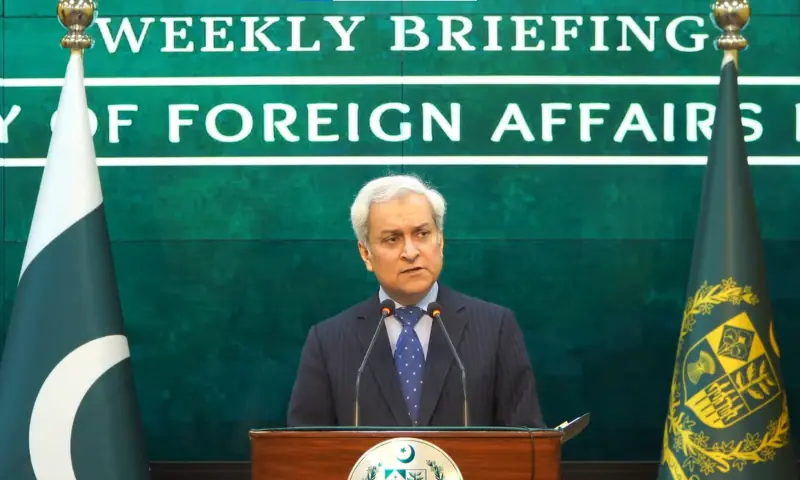 FO Spokesperson Tahir Andrabi addresses a weekly press briefing on June 4, 2026. &mdash; Photo via X/@ForeignOfficePk