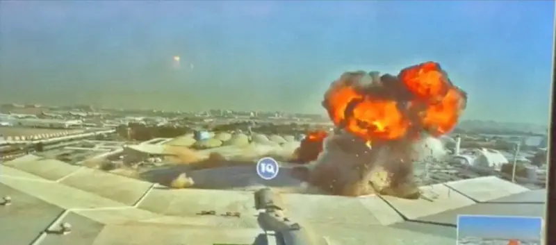  CCTV footage shows fire and smoke rising following a strike on Kuwait International Airport, in Kuwait City, on June 3, 2026, in this screengrab from a video. &mdash; Civil Aviation Kuwait via Reuters 