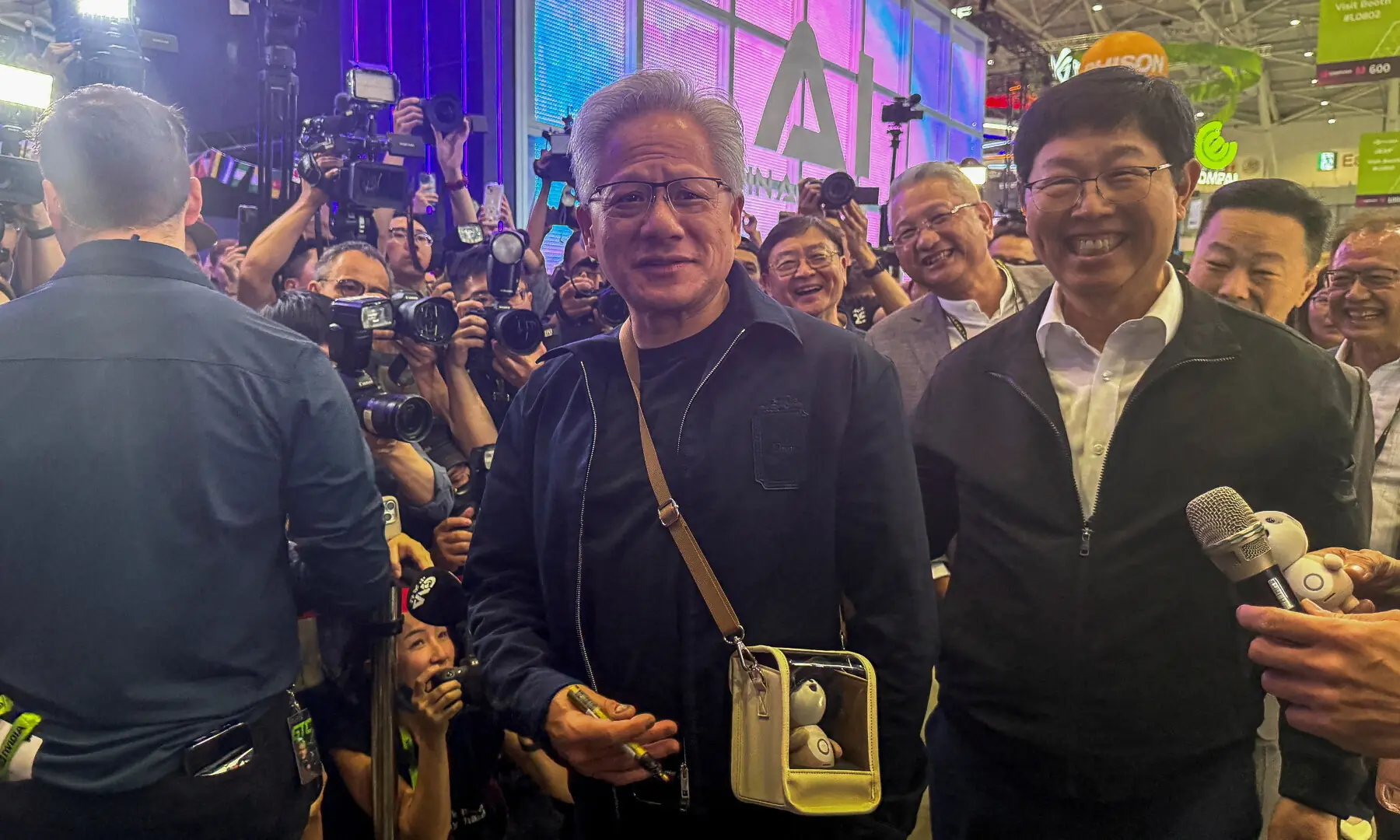 Nvidia CEO Jensen Huang and Foxconn Chairman Young Liu pose for a photo during the annual Computex trade show in Taipei, Taiwan, on June 3, 2026. &mdash; Reuters/File