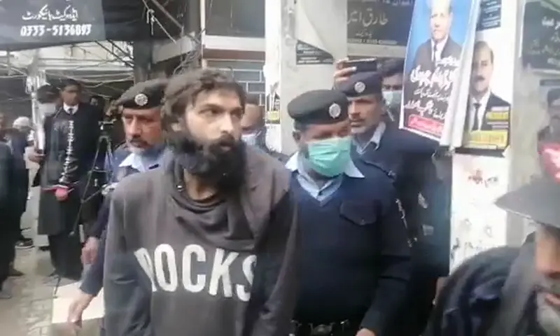 Zahir Jaffer, then-accused in the Noor Mukadam murder case, is brought to a sessions court in Islamabad on Feb 24, 2022. &mdash; DawnNewsTV/File