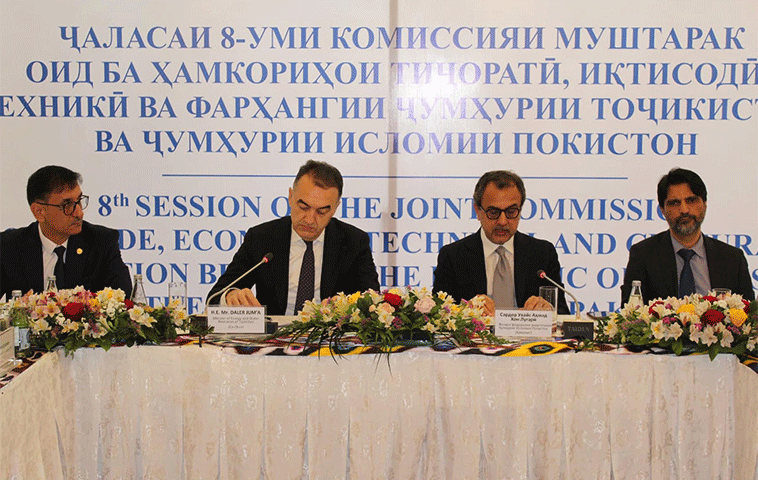 Power Minister Sardar Awais Ahmad Khan Leghari and Tajikistan&rsquo;s Minister for Energy and Water Resources Juma Daler Shofaqir co-chair the 8th Joint Commission meeting in Dushanbe, Tajikistan on June 4, 2026. &mdash; PID