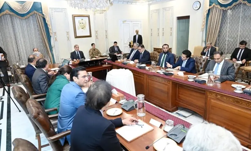 Prime Minister Shehbaz Sharif chairs a review meeting in reforms in the Federal Board of revenue in Islamabad, June 4. &mdash;PID