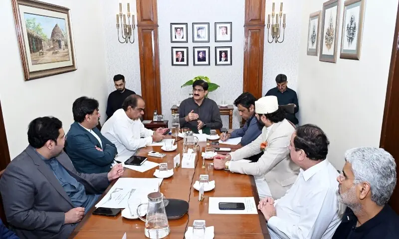 Sindh Chief Minister Syed Murad Ali Shah presides over a joint meeting of the Food and Agriculture departments at CM House on Friday. &mdash; Photo courtesy @SindhCMHouse/X