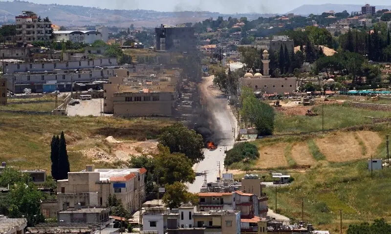Smoke rises from a vehcile targeted by an Israeli drone attack in the southern Lebanese city of Nabatieh on June 5, 2026. &mdash;AFP