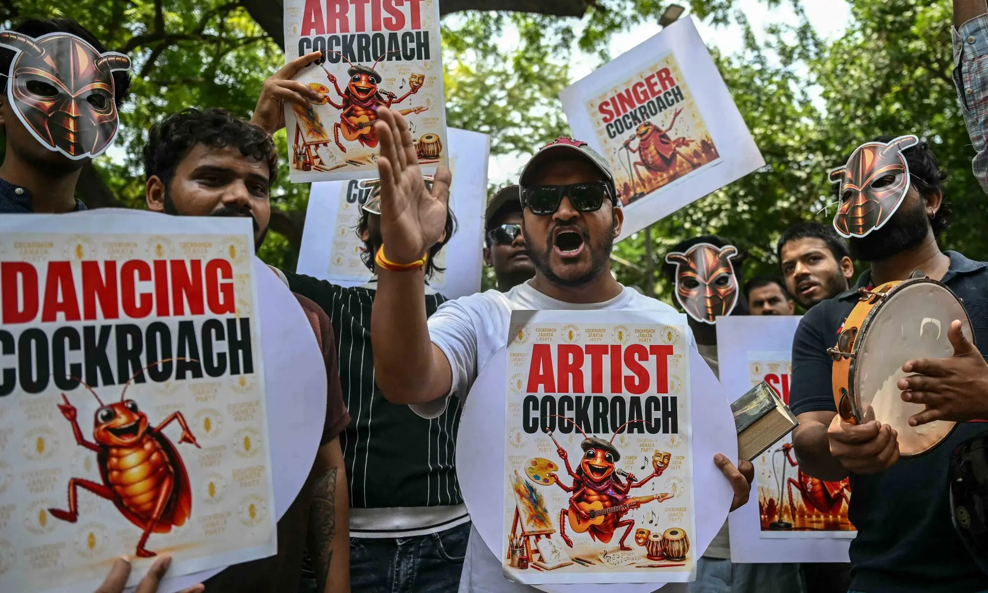 Cockroach Janta Party (CJP) supporters shout slogans during a protest over alleged irregularities in the country's major examinations, in New Delhi on June 6, 2026. &mdash; AFP