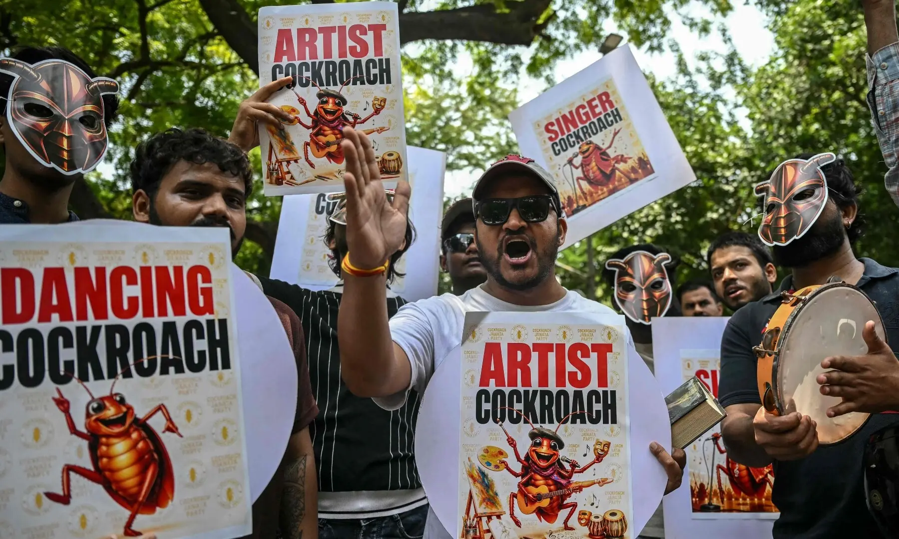 Cockroach Janta Party (CJP) supporters shout slogans during a protest over alleged irregularities in the country’s major examinations, in New Delhi on June 6, 2026. —AFP