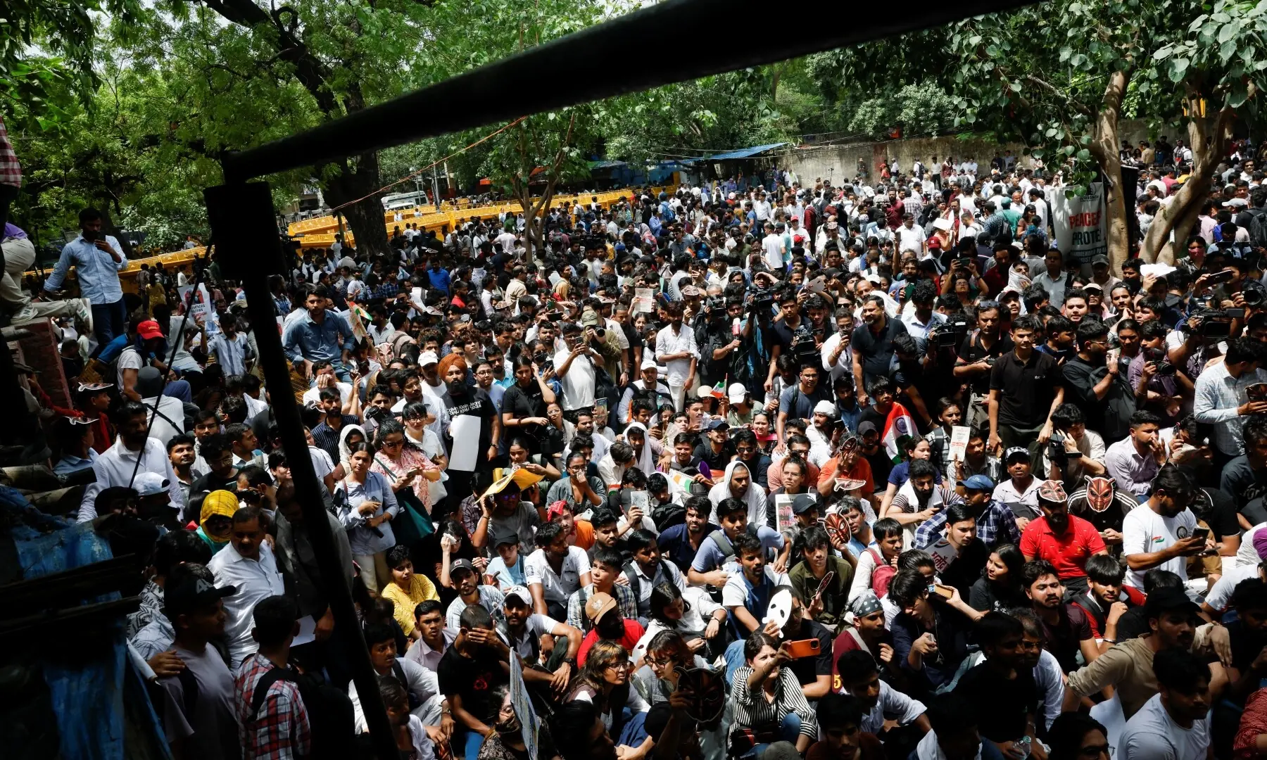 Supporters of the Cockroach Janta Party (CJP) gather during a sit-in protest demanding the resignation of Indian Education Minister Dharmendra Pradhan, in New Delhi, India on June 6, 2026. —Reuters