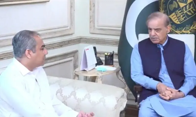 Prime Minister Shehbaz Sharif met with Interior Minister Mohsin Naqvi in Lahore, June 6. &mdash;@PMO/X