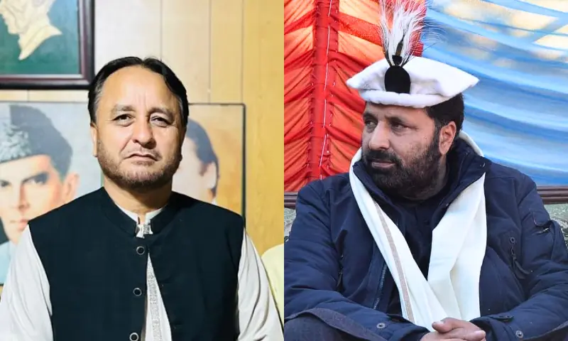 This photo comno shows PML-N’s Hafiz Hafeezur Rehman (L) and Advocate Amjad Hussain (R). — X/@CMGBPK / Facebook/@AdvocateAmjad