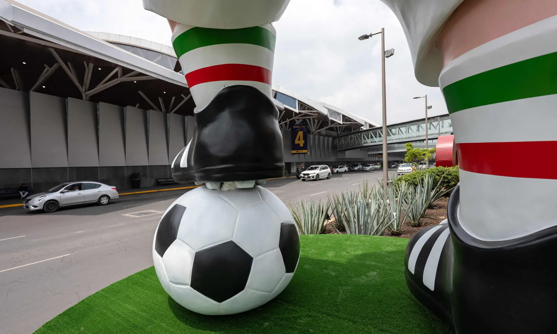 Football-themed advertising is seen outside the Mexico City International Airport in Mexico City on June 6, 2026. &mdash; AFP