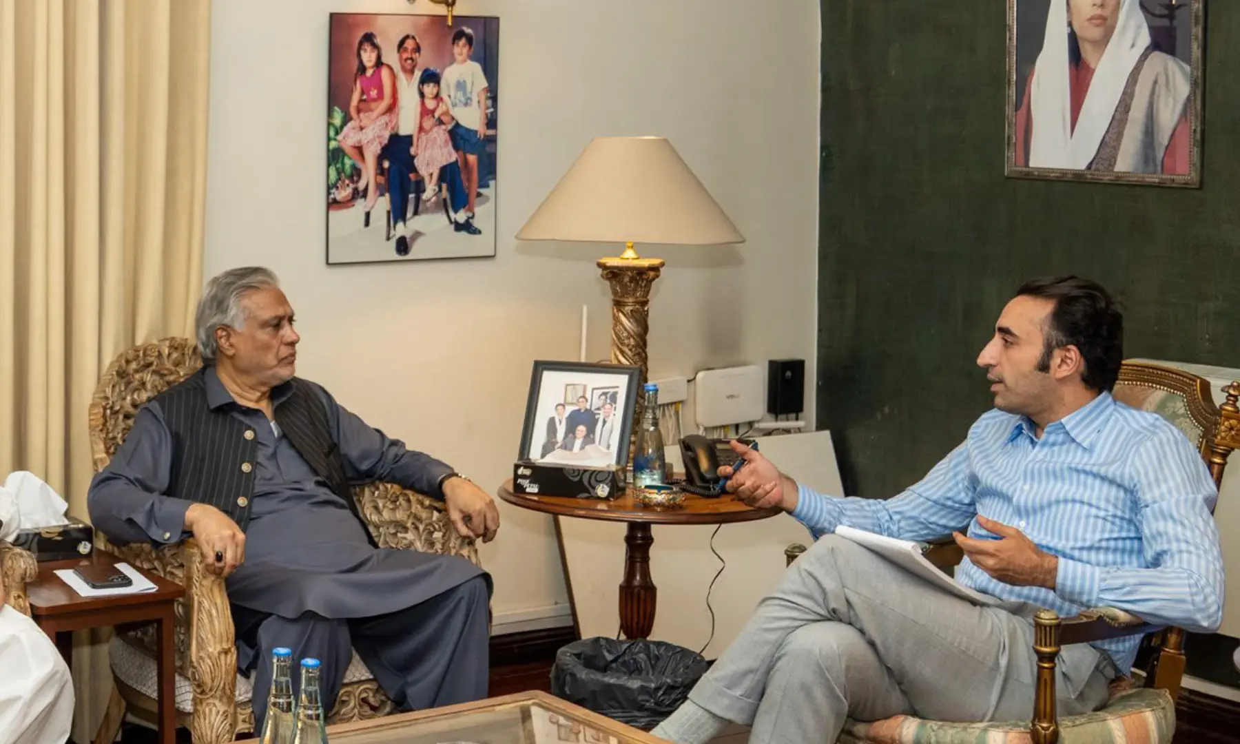 PPP Chairman Bilawal Bhutto-Zardari holds a meeting with Deputy Prime Minister and Foreign Minister Ishaq Dar at the Zardari House in Islamabad on Sunday. — Photo courtesy PPP PPP Chairman Bilawal Bhutto-Zardari holds a meeting with Deputy Prime Minister and Foreign Minister Ishaq Dar at the Zardari House in Islamabad on Sunday. — Photo courtesy PPP