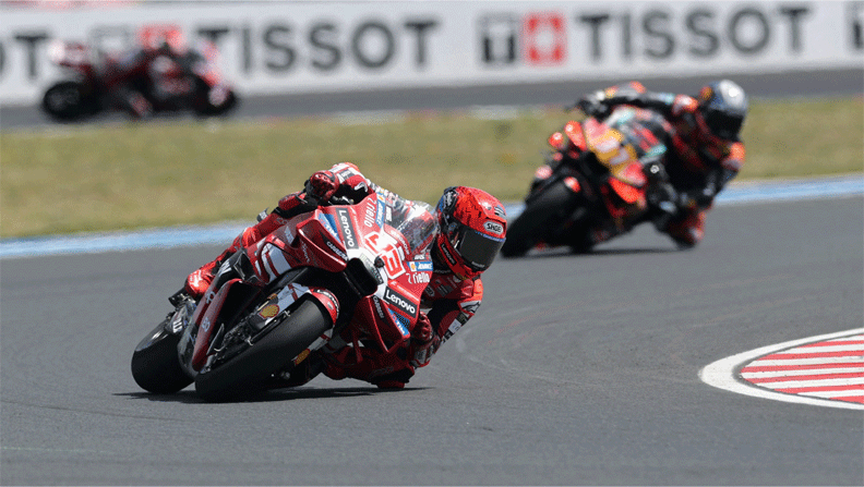 DUCATI Lenovo Team&rsquo;s Spanish rider Marc Marquez steers his bike during the MotoGP Hungarian Grand Prix at the Balaton Park Circuit on Sunday.&mdash;Reuters