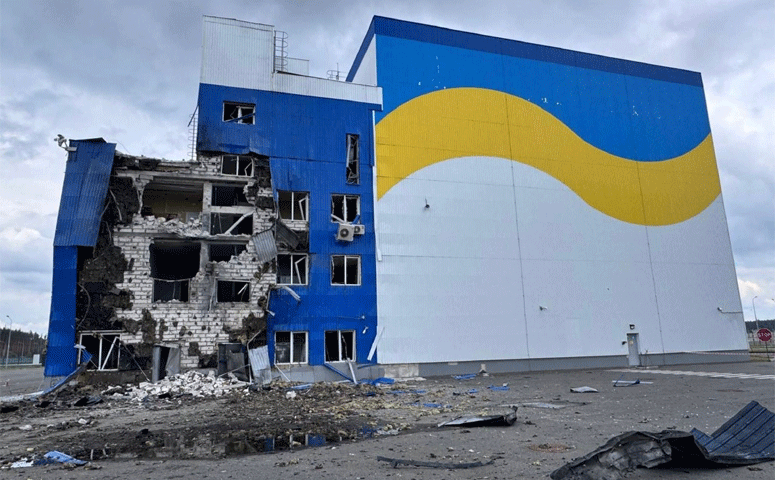 A heavily damaged nuclear storage facility in the Chernobyl exclusion zone following Russian attacks.&mdash;AFP