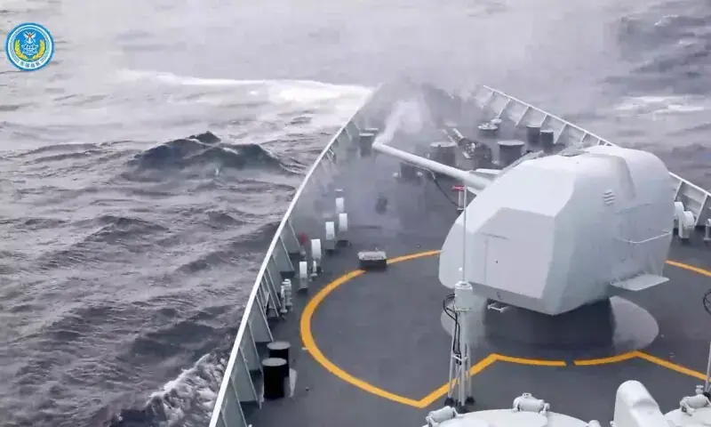 Smoke rises from a weapon on a ship after it was fired during drills east of Taiwan, in this screenshot from a video released by the Eastern Theatre Command of China's People's Liberation Army (PLA) on December 29, 2025. &mdash; Reuters/File