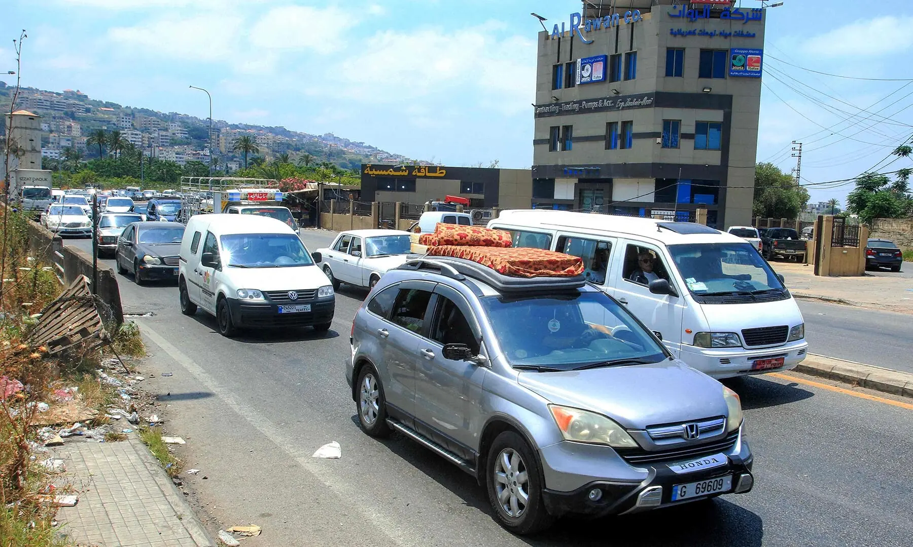 Vehicles wait in traffic as people fleeing from Tyre in southern Lebanon after Israel&rsquo;s evacuation warning seek refuge in more northerly Sidon on June 9, 2026. &mdash; AFP