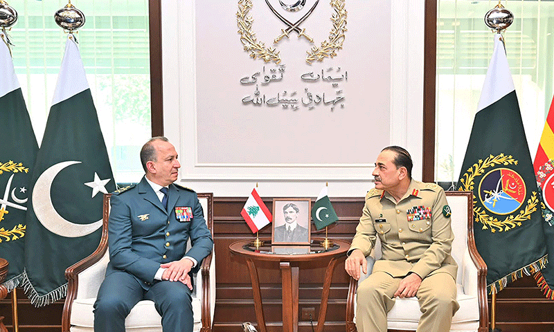Field Marshal Asim Munir speaks with Gen Rodolphe Haykal, Commander-in-Chief of the Lebanese Armed Forces.—AFP Field Marshal Asim Munir speaks with Gen Rodolphe Haykal, Commander-in-Chief of the Lebanese Armed Forces.—AFP
