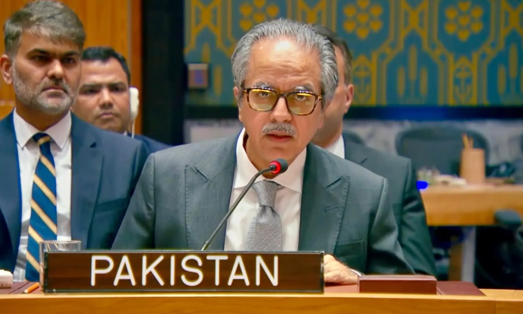 Permanent Representative to the UN Asim Iftikhar Ahmad speaks during a UNSC session on Tuesday. — Photo via @PakistanUN_NY/X Permanent Representative to the UN Asim Iftikhar Ahmad speaks during a UNSC session on Tuesday. — Photo via @PakistanUN_NY/X