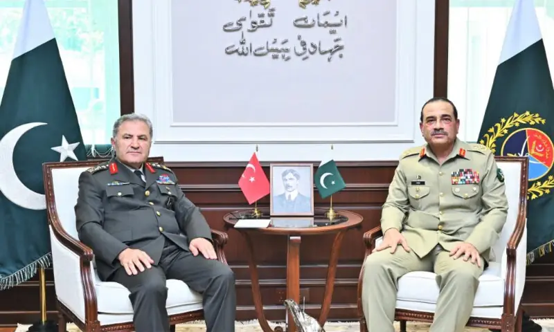Chief of Defence Forces (CDF) and Chief of the Army Staff (COAS) Field Marshal Syed Asim Munir, in a meeting with Commander of the Turkish Land Forces General Metin Tokel, in Islamabad on June 11. — Photo via ISPR Chief of Defence Forces (CDF) and Chief of the Army Staff (COAS) Field Marshal Syed Asim Munir, in a meeting with Commander of the Turkish Land Forces General Metin Tokel, in Islamabad on June 11. — Photo via ISPR