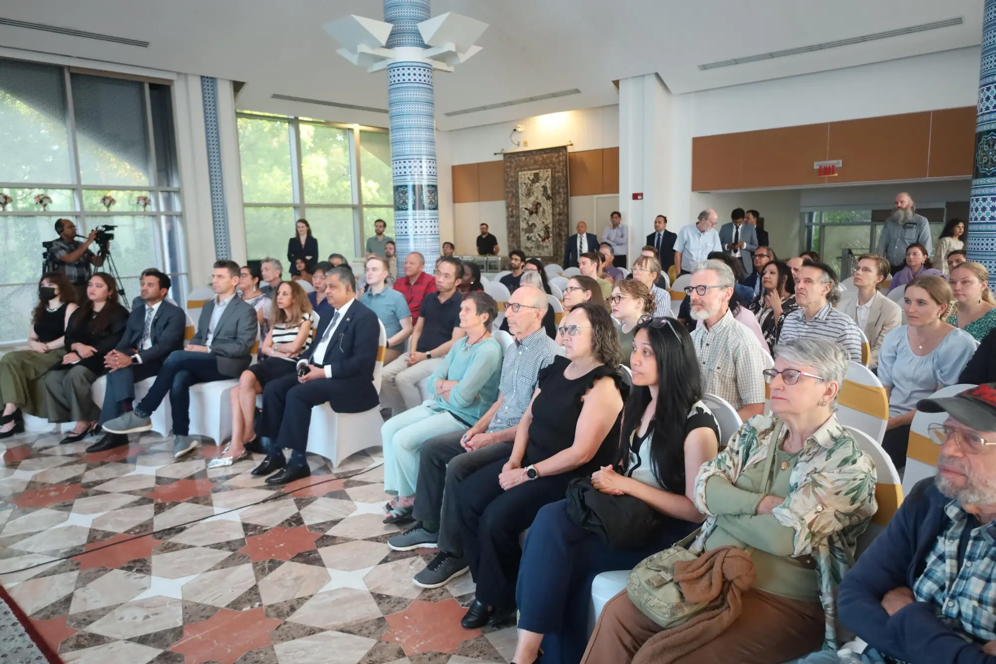 The crowd assembled to watch films at the Embassy of Pakistan, Washington DC.