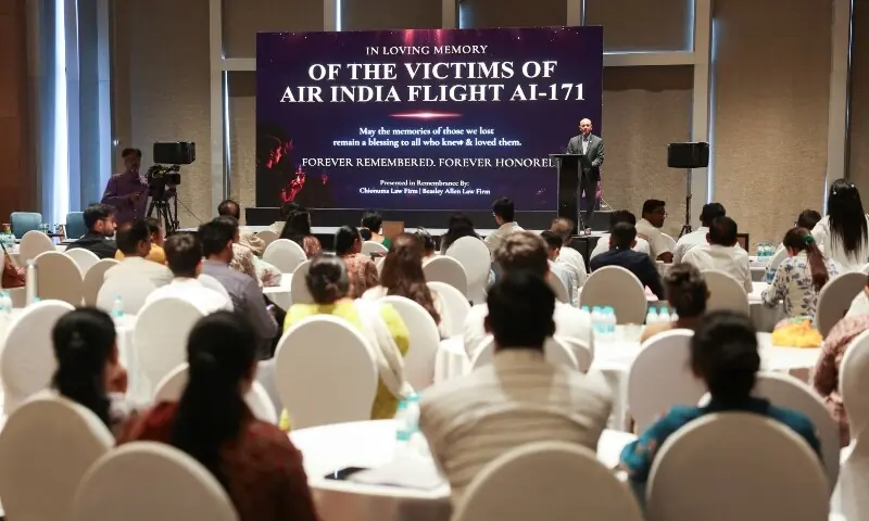 Family members of the victims of Air India Boeing 787-8 Dreamliner crash on June 12, 2025, attends a gathering during the first anniversary in Ahmedabad, India, June 12. — Reuters