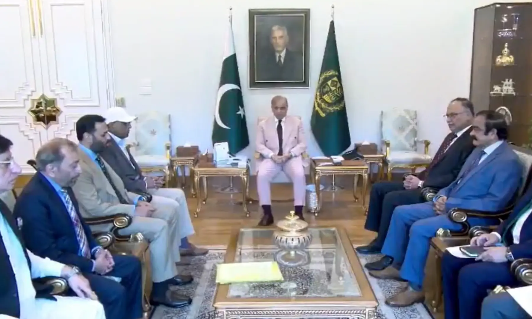 MQM-P leaders call on Prime Minister Shehbaz Sharif in Islamabad on Friday ahead of budget. — Screengrab via PMO/X MQM-P leaders call on Prime Minister Shehbaz Sharif in Islamabad on Friday ahead of budget. — Screengrab via PMO/X