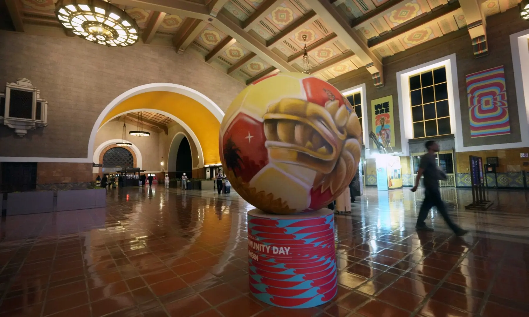 A general overall view of large Adidas FIFA World Cup 2026 soccer ball in Union Station. —Reuters