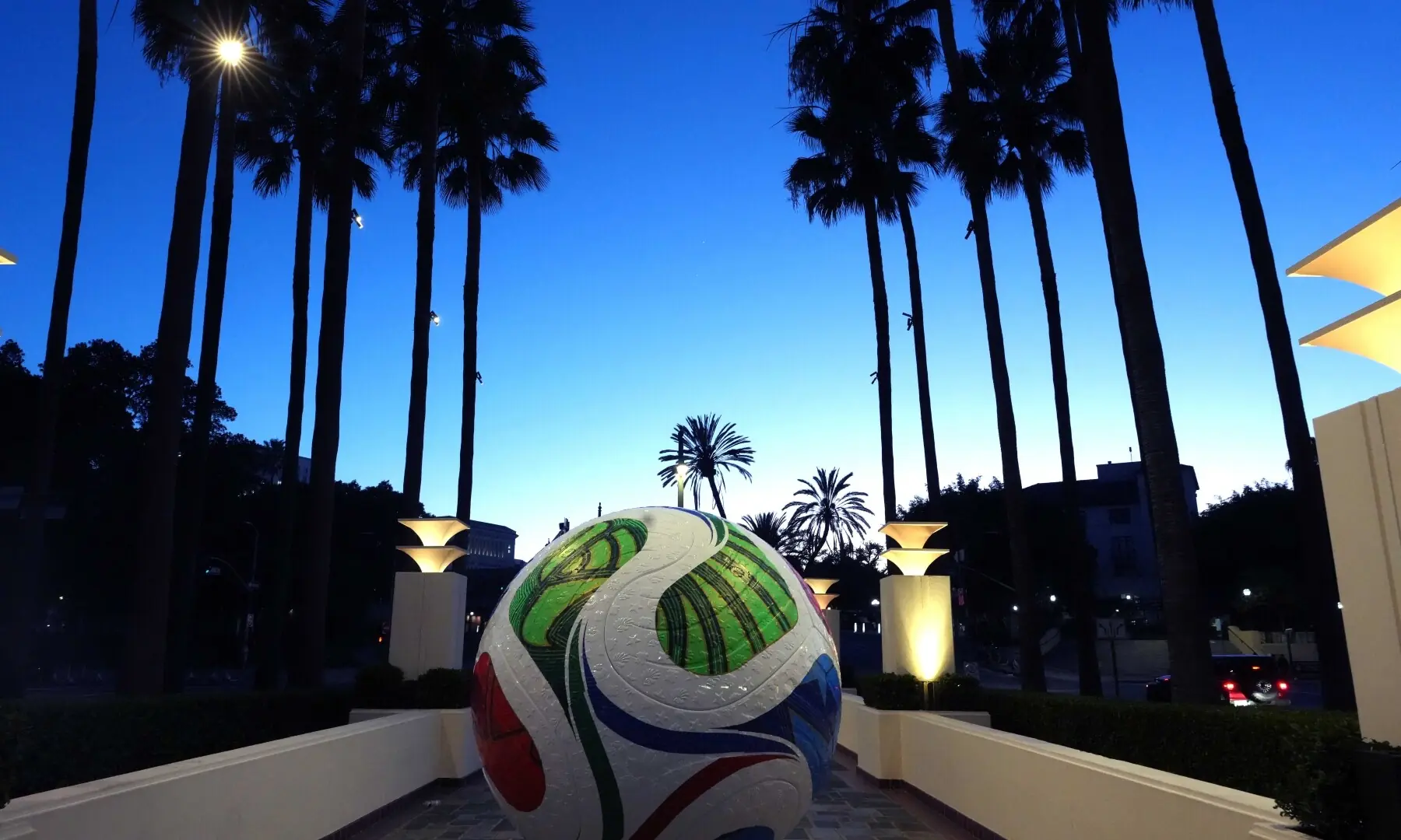 A general overall view of large Adidas FIFA World Cup 2026 soccer ball in Union Station. —Reuters