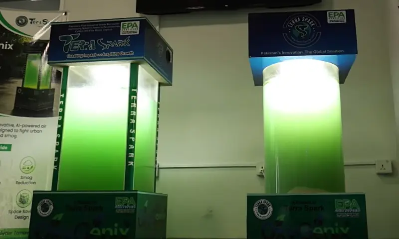 Two "liquid trees" on a display under an initiative of the Punjab Environmental Protection Agency. — screengrab via Facebook/ EPA Punjab Two "liquid trees" on a display under an initiative of the Punjab Environmental Protection Agency. — screengrab via Facebook/ EPA Punjab