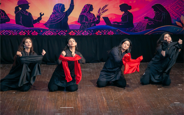 In a powerful presentation on ‘defiance and resistance’, artists perform a tableau at the Arts Council on Sunday.—Dawn In a powerful presentation on ‘defiance and resistance’, artists perform a tableau at the Arts Council on Sunday.—Dawn
