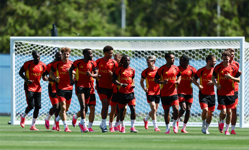 RENTON (Washington): Belgium players jog during a training session at the Seattle Sounders FC Performance Centre and Clubhouse.—Reuters RENTON (Washington): Belgium players jog during a training session at the Seattle Sounders FC Performance Centre and Clubhouse.—Reuters