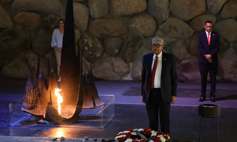 Abdirahman Mohamed Abdullahi attends a memorial ceremony at the World Holocaust Remembrance Centre in Jerusalem.—Reuters Abdirahman Mohamed Abdullahi attends a memorial ceremony at the World Holocaust Remembrance Centre in Jerusalem.—Reuters